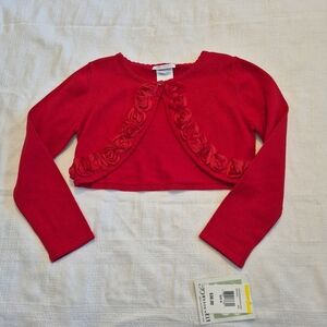 Bonnie Jean girls medium red bolero sweater with ribbon rosettes NEW